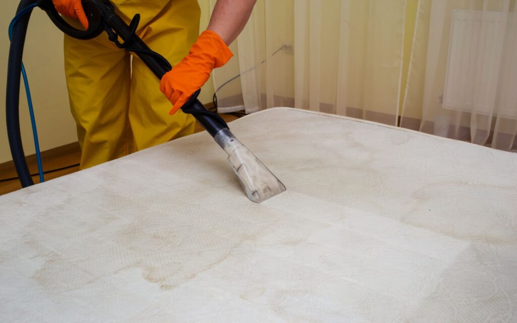 Maid doing mattress stain removal