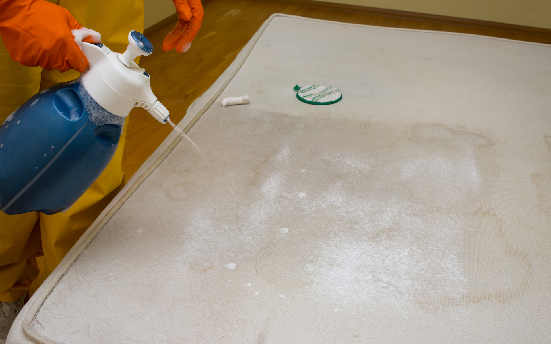 Maid cleaning mold from mattress